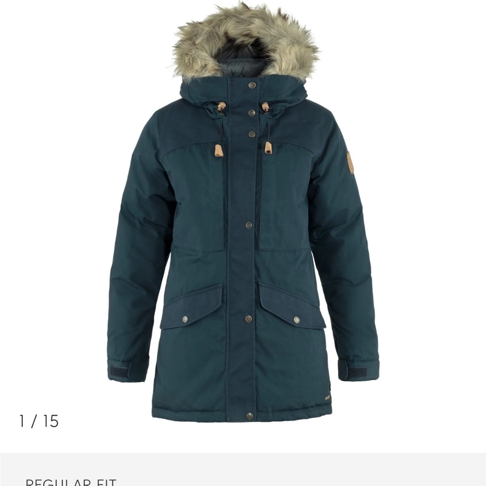 Fjällräven Dark Blue Down Filled Parka with Fur Hood